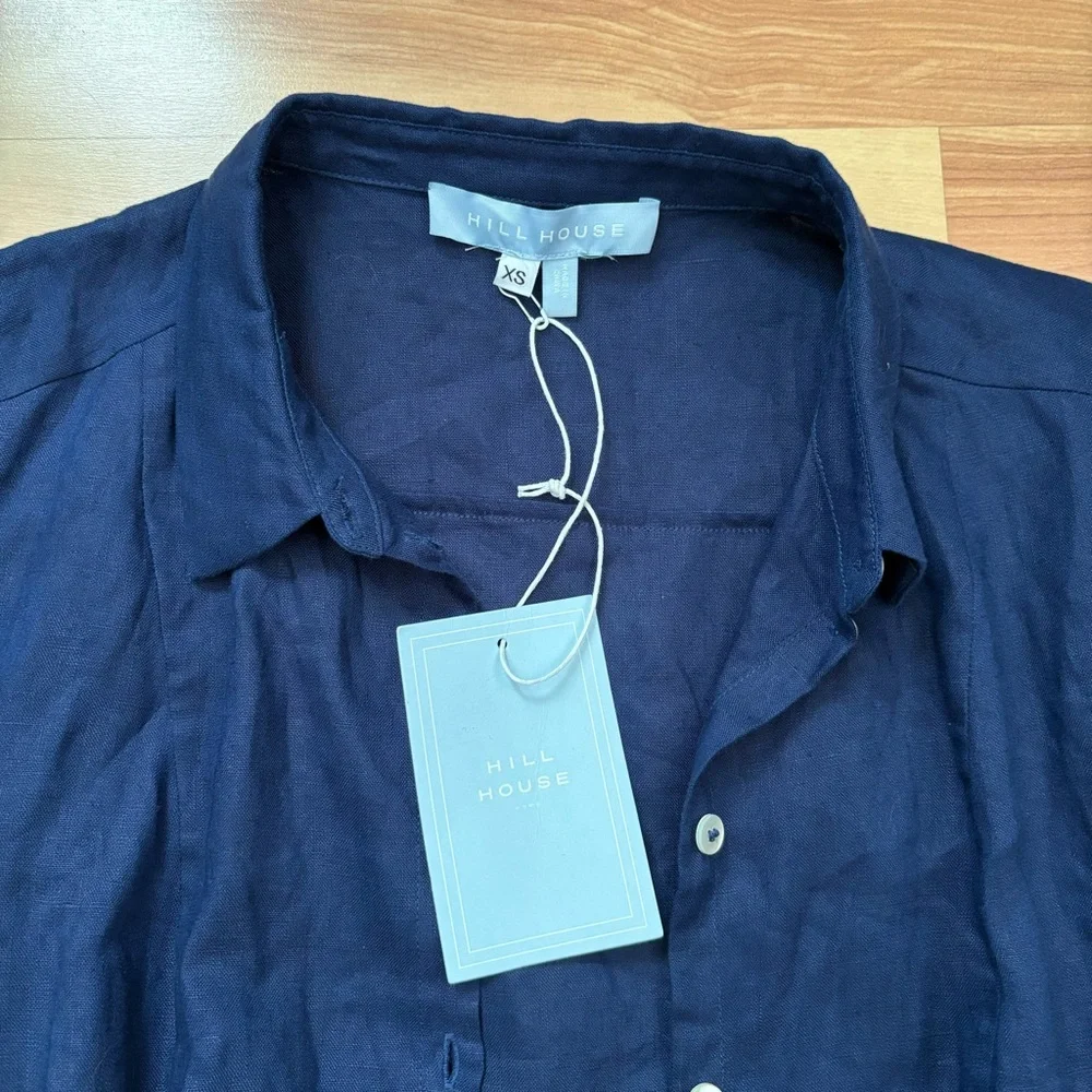 Tuckernuck Hill House Navy 100% Linen Lily Shirt Dress Size XS Nautical Coastal - Picture 10 of 16
